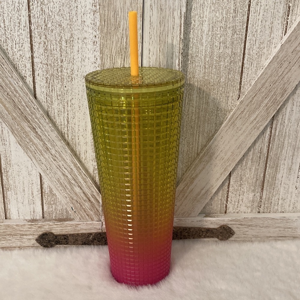 Starbucks Yellow Pink Ombré Grid Tumbler - Picture 3 of 4